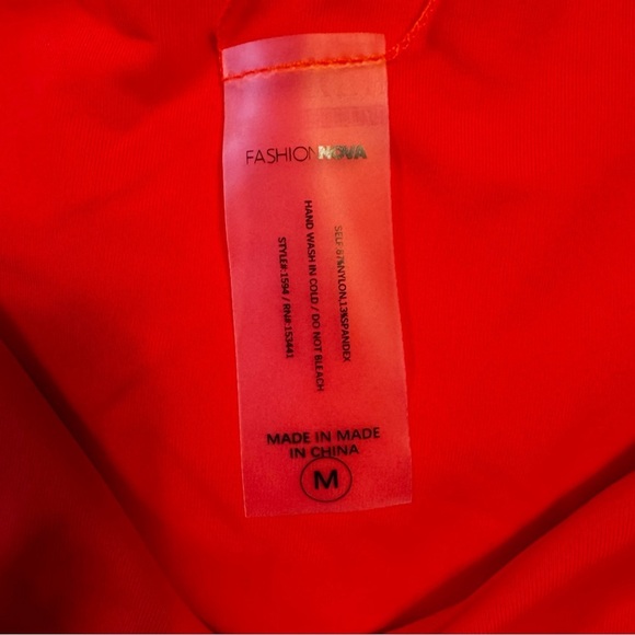 NWT Fashion Nova Bright Orange Long Sleeve Crop Top High Waist Swimsuit Sz M - Picture 9 of 11